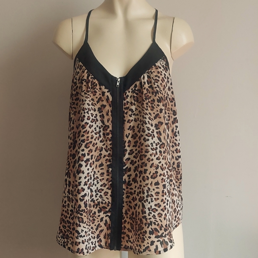Leopard-Print Zippered Tank Top